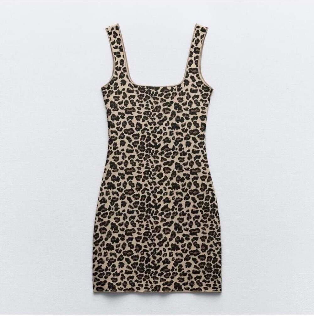 Zara Animal Print Stretch Knit Mini Dress